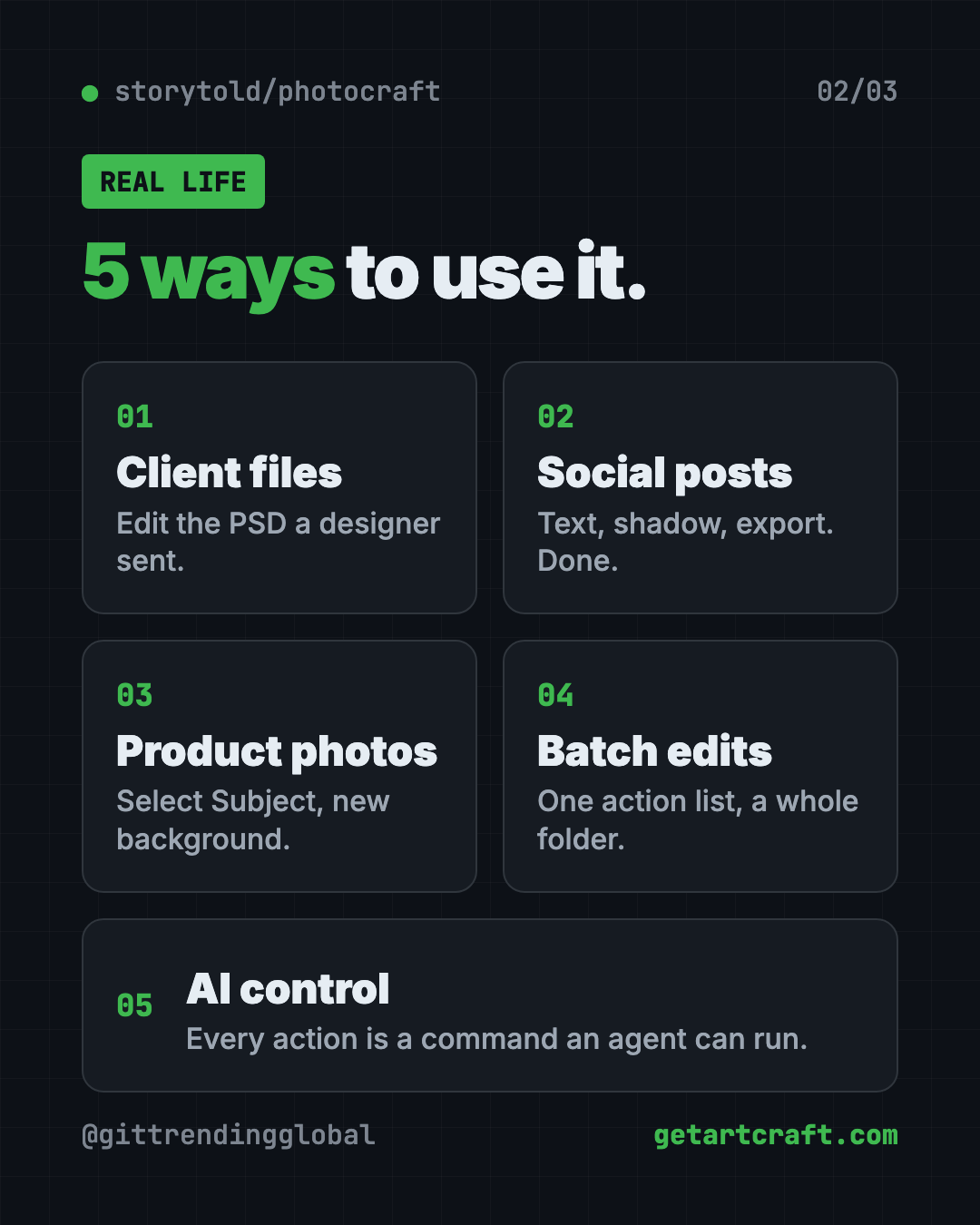 5 ways to use PhotoCraft, the free PSD editor: edit a designer's file, social graphics, product photos, batch edits and AI control