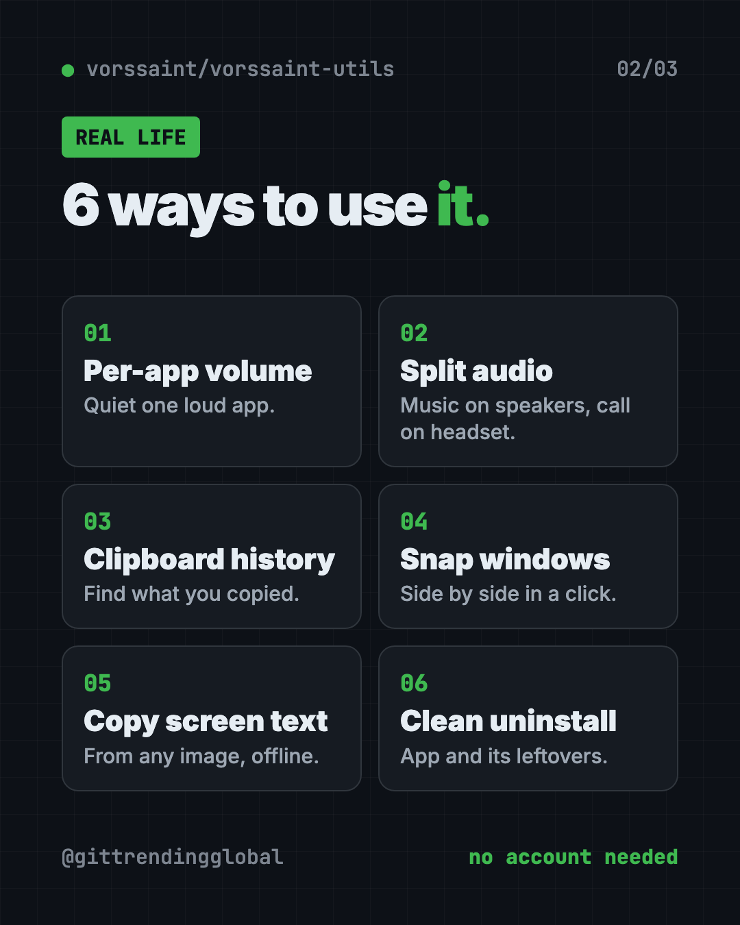 6 ways to use Vorssaint free Mac utility app: per-app volume, split audio, clipboard history, window snapping, copy text from screen, clean uninstall